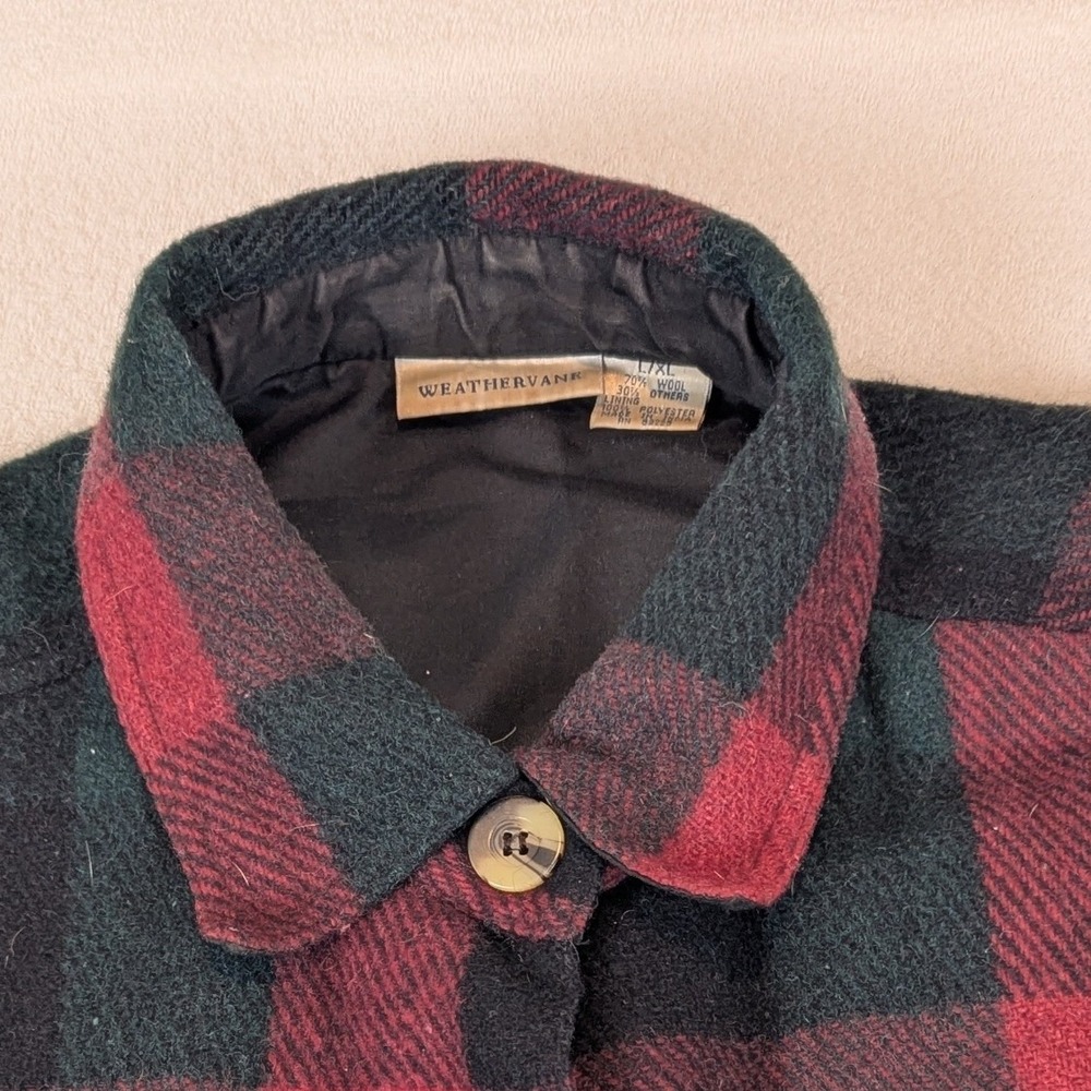 VTG 90's Plaid Wool Work Barn Jacket Red Black Weathervane Long Sleeve Coat L/XL - Picture 6 of 11